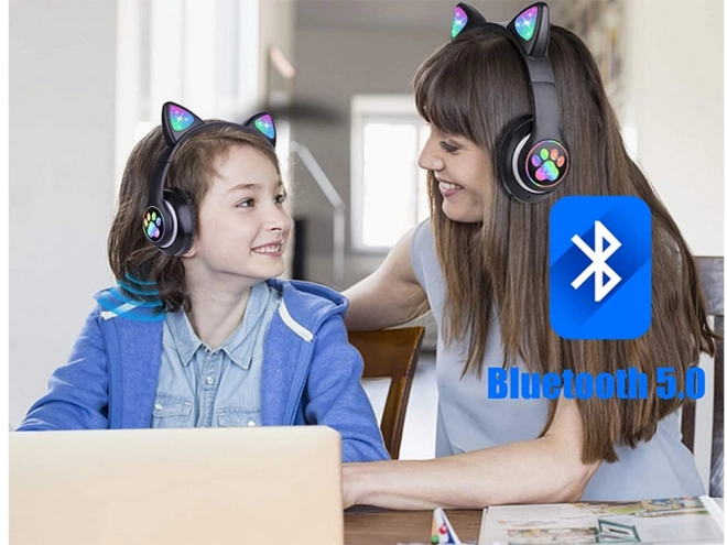 Brezžične slušalke bluetooth radio fm mp3 mačja ušesa led osvetlitev