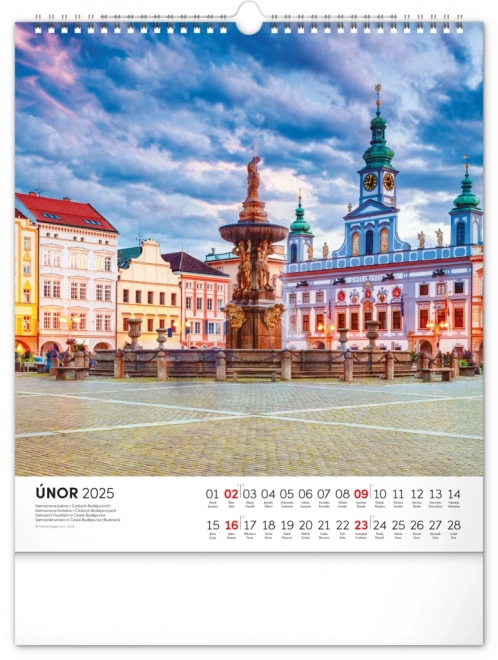 Stenski koledar NOTIQUE Češka republika 2025, 30 x 34 cm