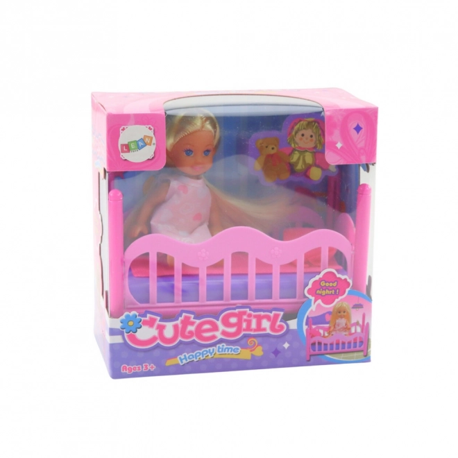 Set mini punčka v pižami roza posteljica