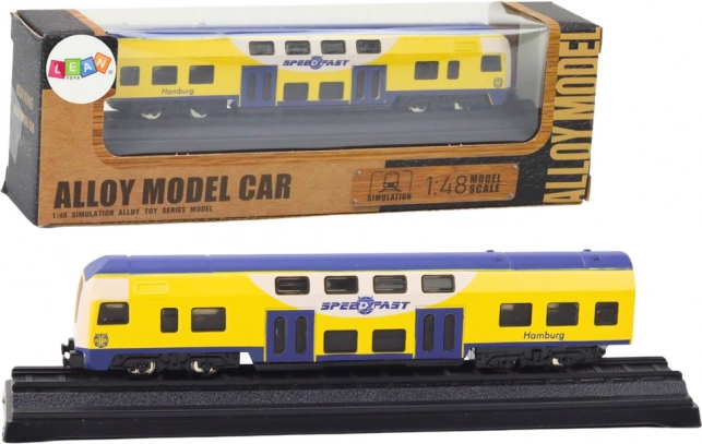 Kovinski zbirateljski model rumeno‑modrega vlaka 1:48