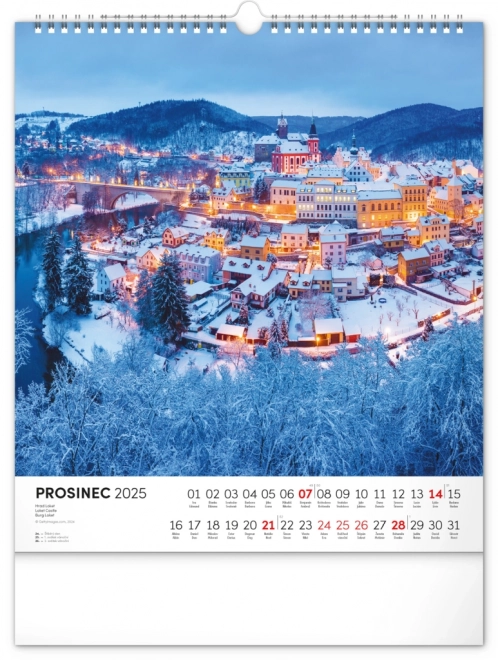 Stenski koledar NOTIQUE Češka republika 2025, 30 x 34 cm