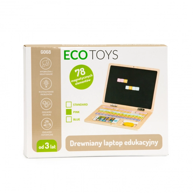 ECOTOYS Leseni prenosni računalnik z magnetnim zaslonom - roza