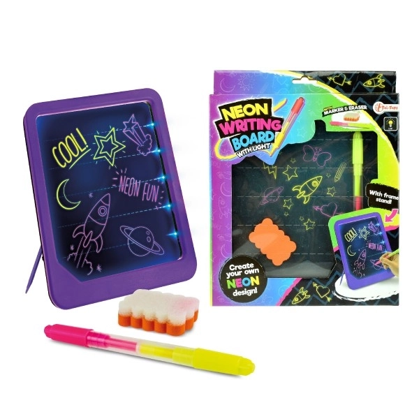 Tabla za pisanje na baterije z lučko, ki sije neon barve s flomastrom plast + gobica v škatli 21x26x3cm