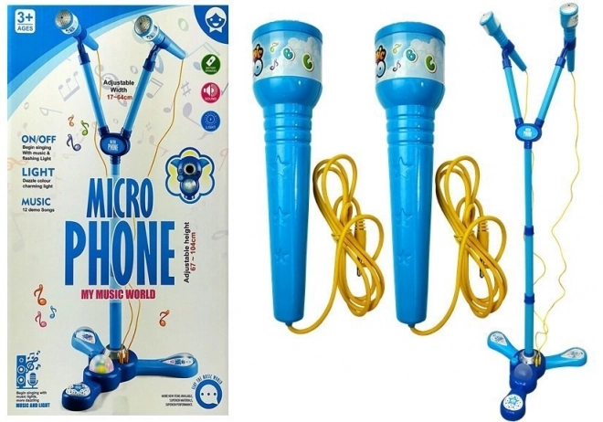 Komplet mikrofonov Karaoke za otroke Modri stojalo za baterije