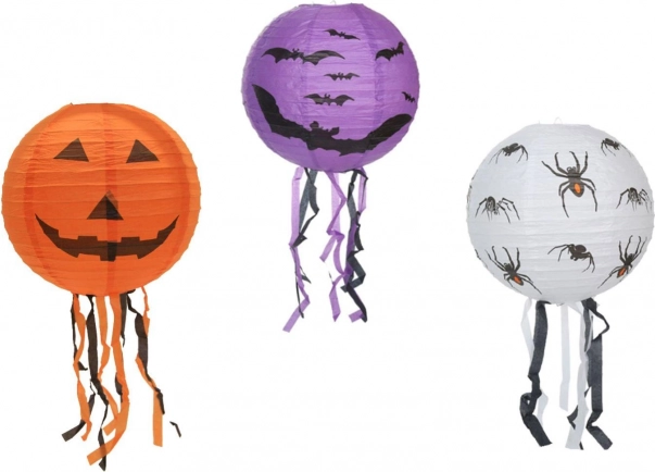 Papirnata halloweenska lampijonka – krogla s cofki 30 cm, 3 motivi