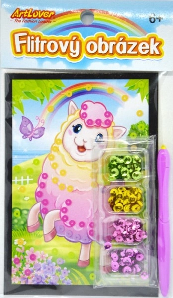 Mini slika z bleščicami lama 10x16cm 4 vrste v vrečki 24 kosov v škatli