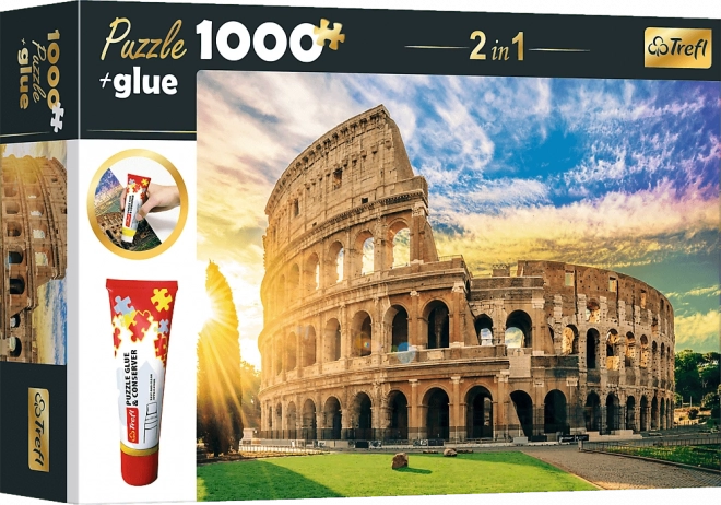 Set sestavljanke 2v1 Amfiteater FLAVIJEV, Rim – 1000 koščkov z lepilom
