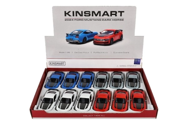 Avto Kinsmart 2024 Ford Mustang Dark Horse 1:38 kovina/plast 12,5 cm 4 barve z vzvratnim pogonom 12 kos v škatli