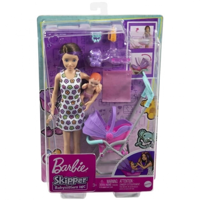 Lutka Barbie Varuška Skipper Voziček + komplet za dojenčka