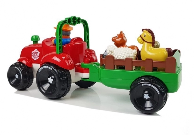 Traktor s prikolico, živali za otroke s svetlobo na baterije Zvok