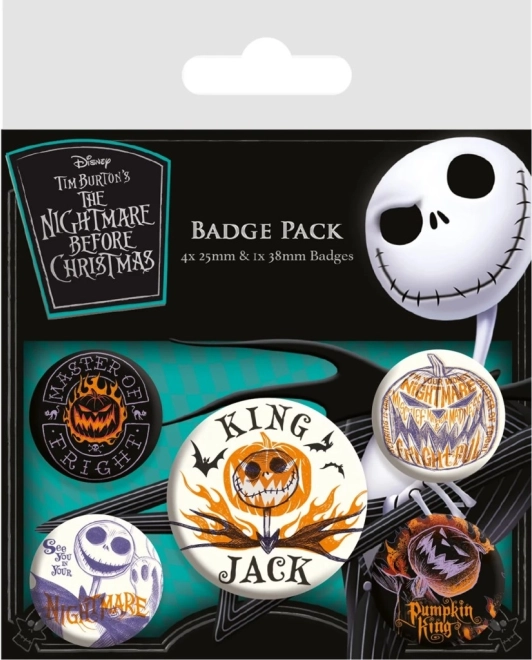 Set značk NIGHTMARE BEFORE CHRISTMAS – 5 kosov (2,5–3,5 cm)