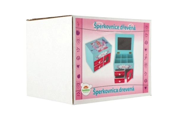Omarica škatlica za nakit Princess 3 predali dvižen vrh z ogledalom les 16x12,5x12cm v škatli