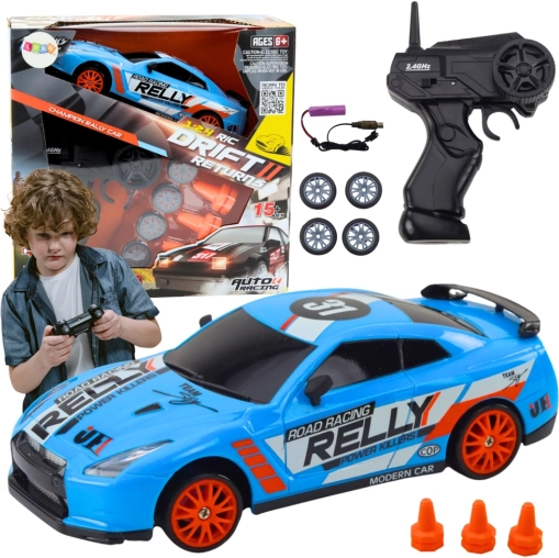 RC športni avto 1:24 moder z zamenljivimi kolesi
