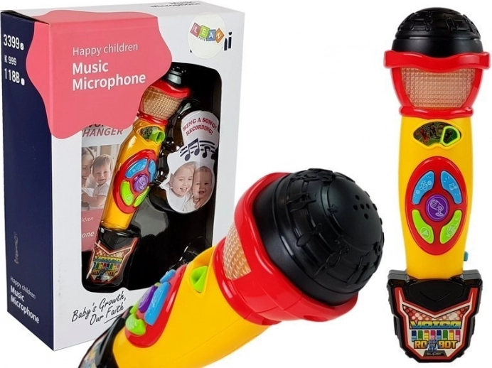 Otroški karaoke mikrofon rumeno‑črn z možnostjo snemanja in svetlobnimi učinki