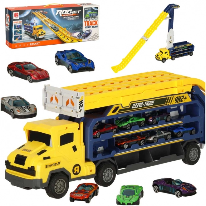 Rumena dirkalna steza s transporterjem - 6 delov