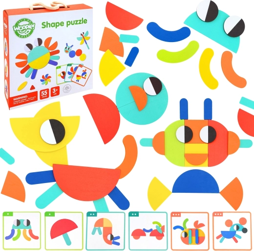 WOOPIE GREEN lesena montessori sestavljanka – 40 vzorcev, 55 delov, certifikat FSC