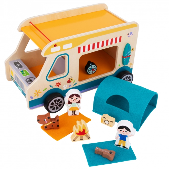 Tooky Toy leseni avtodom s figurami za kampiranje