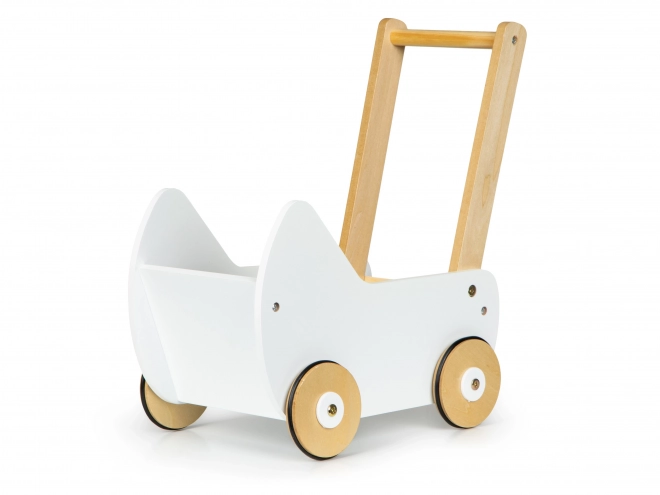 ECOTOYS Leseni voziček za lutke beli