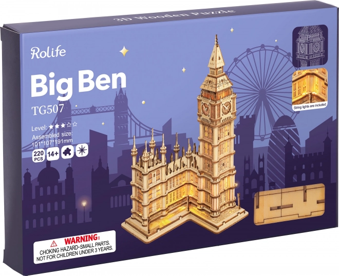 RoboTime leseni 3D puzzle ura stolp Big Ben sveti