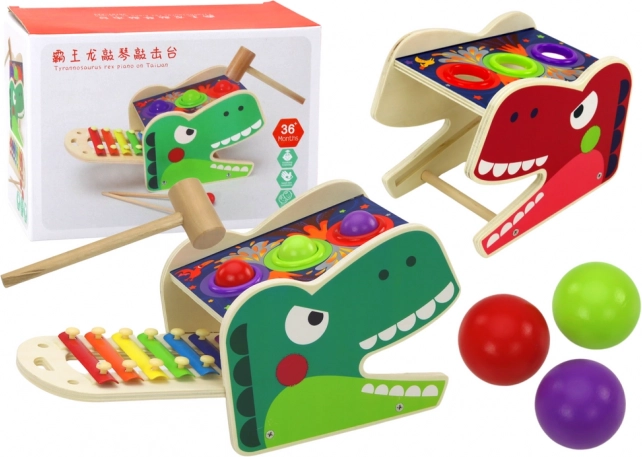 Leseni dinozaver 2v1 – zabijalska igra z kroglicami in ksilofon