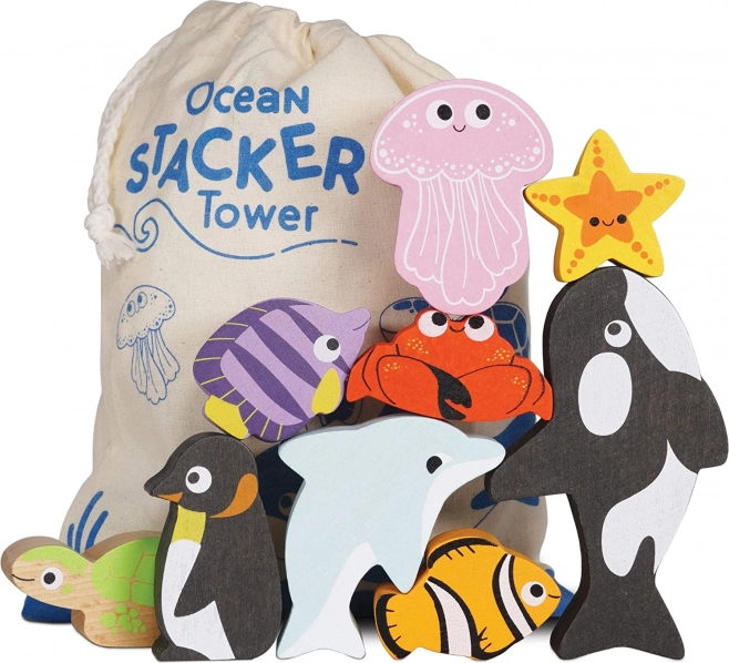 Le Toy Van Petilou zložljiv stolp ocean – leseni set 9 kosov