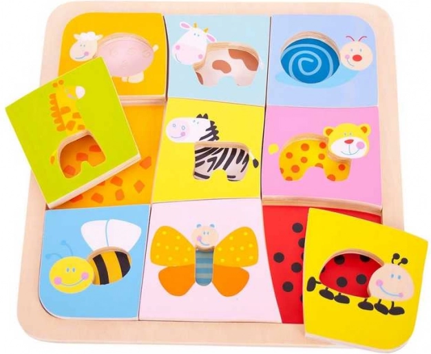 Lesene vstavljanke – 9 živalic BIGJIGS TOYS