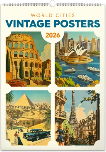 Stenski koledar Vintage plakati – svetovna mesta 2026