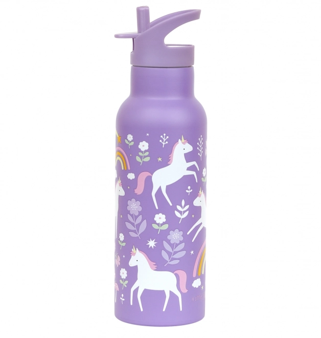 A Little Lovely Company Nerjaveča steklenica za pitje 500 ml – Samorogi in mavrica