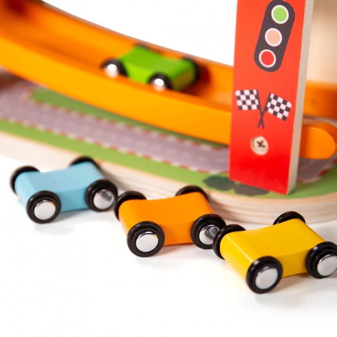 Lesena dirkalna steza za avtomobile Bigjigs Toys