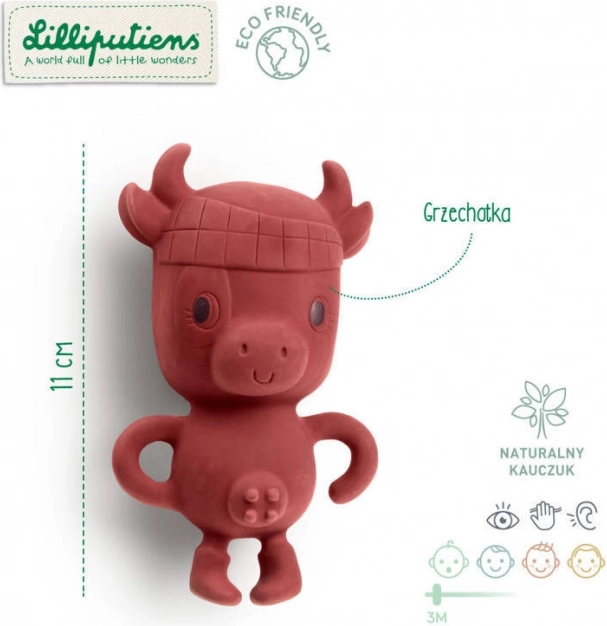 Lilliputiens veččutna ropotuljica iz naravnega kavčuka kravička Rosalie eco 3 m+
