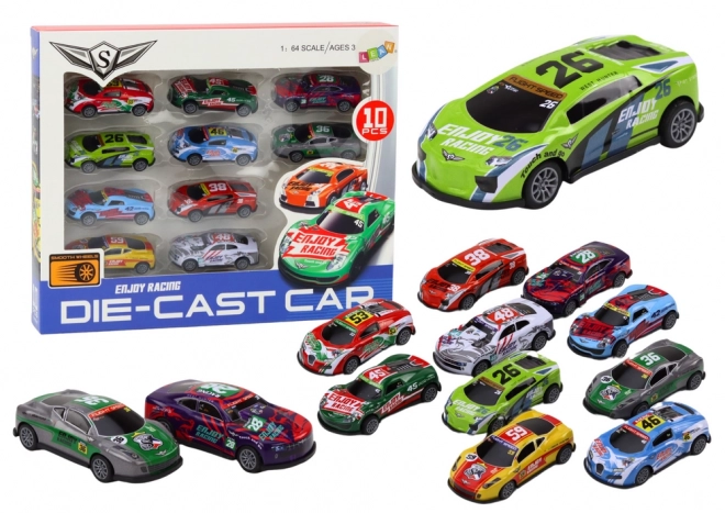 Set majhnih avtomobilov Cars Sport Racing 1:64 10 kos.