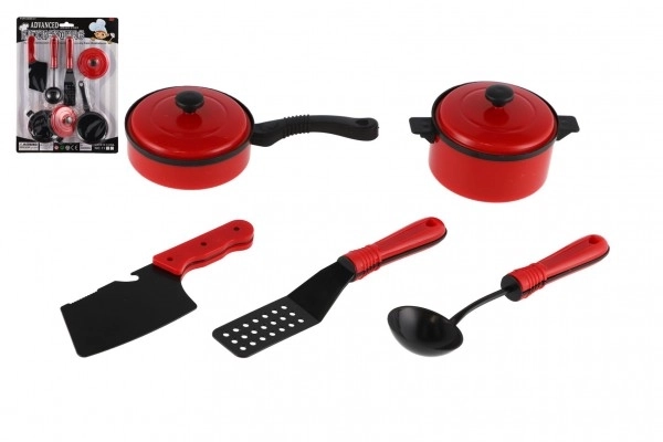 Plastični set posode za kuhinjo 7-delni rdeč na kartici 21x28cm