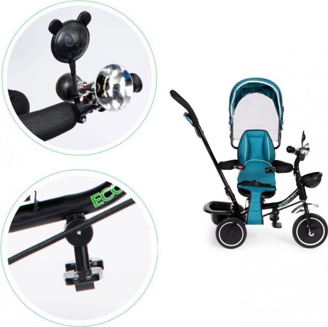 ECOTOYS Tricikel s streho in vodilno palico modrozelen