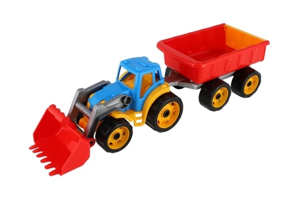 Traktor/nakladač/bager s prikolico z žlico plast na prosti tek 2 barvi v mreži 16x61x16cm