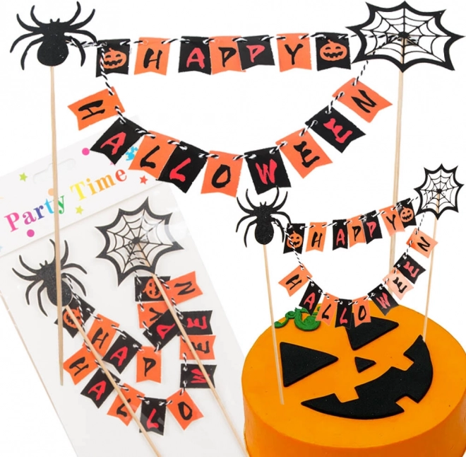 Halloweenska tortna dekoracija z napisom in motivi