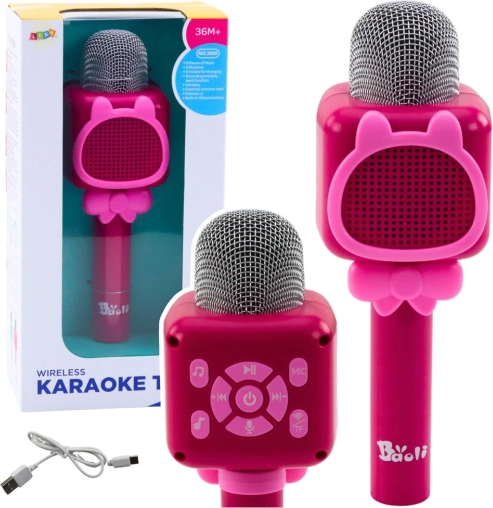 Brezžični bluetooth karaoke mikrofon s pretvornikom glasu – rožnat