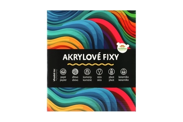 Fixi akrilne kovinske 12kos tudi za keramiko, steklo, kamne, konica 4mm v pretisnem omotu 18,5x12cm