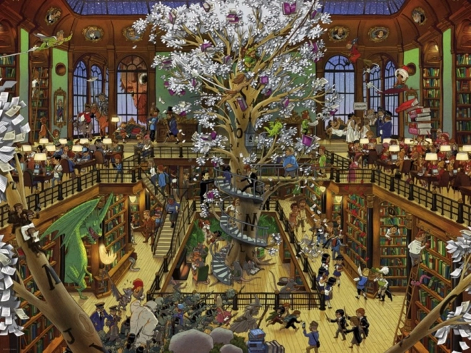Puzzle 1500 koščkov – Knjižnica, Oesterle + plakat