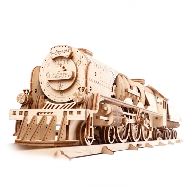 Ugears 3D sestavljanka - Lokomotiva V-express z vagonom 538 kosov