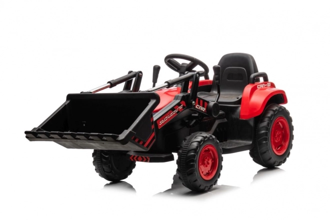 Otroški rdeči traktor z napolnilno baterijo in zajemalko