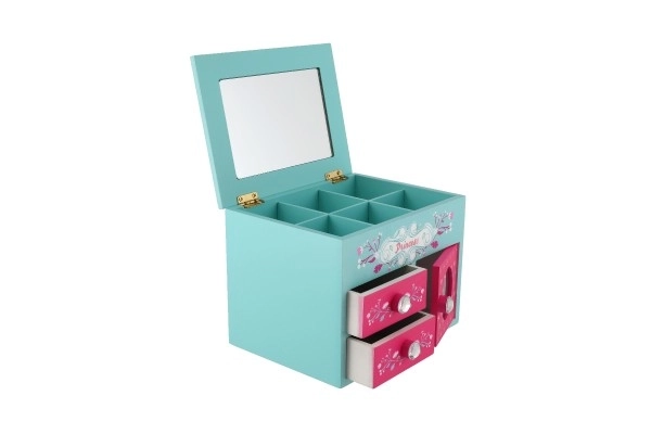 Omarica škatlica za nakit Princess 3 predali dvižen vrh z ogledalom les 16x12,5x12cm v škatli