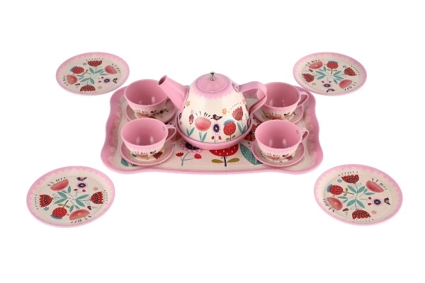 Čajni set posode pločevina v kovčku 26x19x10,5cm