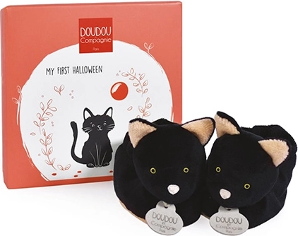DOUDOU darilni komplet – prvi čeveljčki z motivom črne mačke 0–6 mesecev