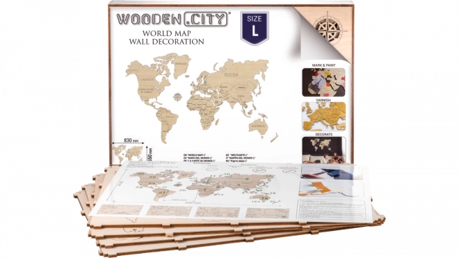 Lesena mapa sveta WOODEN CITY velika