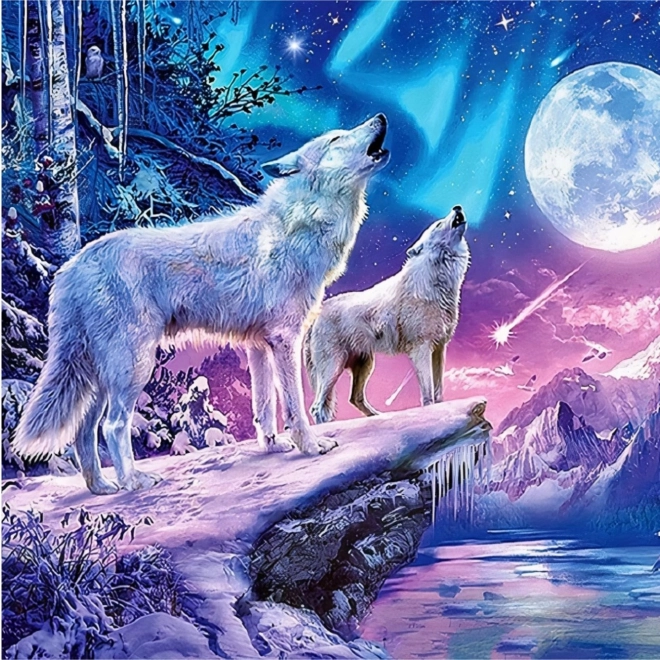 Diamantno slikanje – volkovi ob polni luni 30 × 40 cm