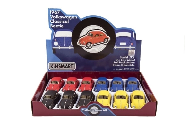 Avto Kinsmart VW Klasični Beetle kovina/plastika 13cm na vzmetni pogon 4 barve 12 kos v škatli
