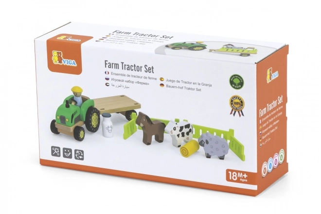 Leseni traktor z živalicami