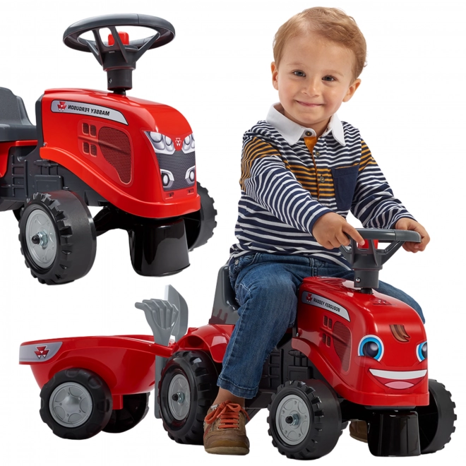 Poganjalec traktor Massey Ferguson rdeč s volanom in prikolico
