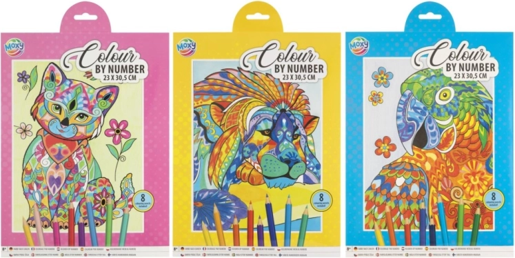 Kreativni set slikanja po številkah – lev, 23 × 30,5 cm, 8 barvic