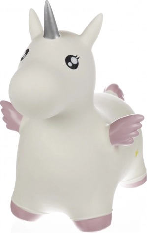napihljiva skakalna žogica Skippy Unicorn s krili, bela/rožnata